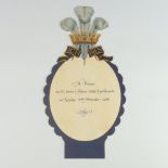 Of Royal Interest, a cut out menu card for a dinner at St James's Palace, State Apartments, dated