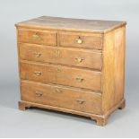 An 18th Century bleached oak chest of 2 short and 3 long drawers, raised on bracket feet 88cm h x