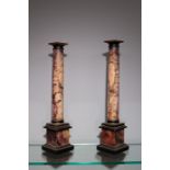 A PAIR OF ‘BLUE JOHN’ MARBLE AND GILT BRONZE 'GRAND TOUR' COLUMNS, CONVERTED TO CANDLESTICKS