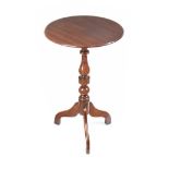 VICTORIAN MAHOGANY LAMP TABLE WITH TURNED PILLAR. RAISED ON THREE ARCHED LEGS.