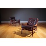 A PAIR OF ROSEWOOD FRAMED ARMCHAIRS, ITALIAN 1960s