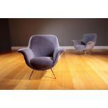 A PAIR OF UPHOLSTERED OPEN ARMCHAIRS, ITALIAN, BY ALDO MORBELLI