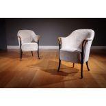 A PAIR OF UPHOLSTERED PROGETTI OPEN ARMCHAIRS, ITALIAN