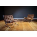 A PAIR OF BARCELONA CHAIRS, BY MIES VAN DE ROHE,