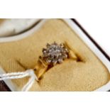 AN 18TH CENTURY YELLOW GOLD DIAMOND FLOWER HEAD RING, size O, approximately 4.7 grams.