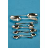 TWO GEORGE II SILVER DESSERT SPOONS, London 1731 and 1738, five various Georgian silver TEASPOONS, a