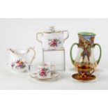 A 20TH CENTURY ROYAL CROWN DERBY FLORAL PATTERN FOURTEEN PIECE COFFEE SET, a Royal Worcester fruit