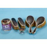 A PAIR OF GEORGE V SILVER AND TORTOISESHELL BACKED HAIR BRUSHES, a pair of matching CLOTHES BRUSHES,
