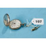 JACOT & SON, LOCLE, NO 38002, A WHITE METAL HUNTER CASED KEYWIND POCKET WATCH, enamel dial with