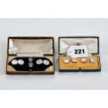A PAIR OF 18CT YELLOW GOLD AND PLATINUM MOTHER-O-PEARL AND PEARL CUFF LINKS, approximately 5.9