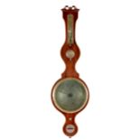 C MARINONE, A 19TH CENTURY MAHOGANY AND BOXWOOD BANJO BAROMETER, 10 ins silvered dial with