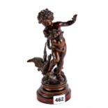 AUGUSTE MOREAU, 1834-1917, A SMALL BRONZE FIGURE OF A YOUNG BOY WITH GEESE with finely chiselled