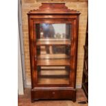 A 19TH CENTURY CONTINENTAL MAHOGANY DISPLAY CABINET, the stepped top fitted with a drawer above a