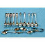 FIVE WILLIAM IV IRISH SILVER FIDDLE PATTERN DESSERT FORKS, maker: T&W, Dublin 1831, five silver