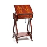 AN EARLY 20TH CENTURY REGENCY REVIVAL MAHOGANY READING/WORK TABLE, the urn inlaid ratchet top