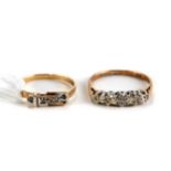 A 9CT YELLOW GOLD DIAMOND SET BUCKLE RING, size L and a 9ct gold illusion set diamond RING, size