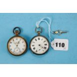 A LATE 19TH CENTURY OPEN FACED KEY WIND POCKET WATCH, white enamel dial and subsidiary seconds,