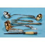 AN EPNS SILVER PLATED KINGS PATTERN LADLE, a ditto set of FISH KNIVES AND FORKS, a ditto set of