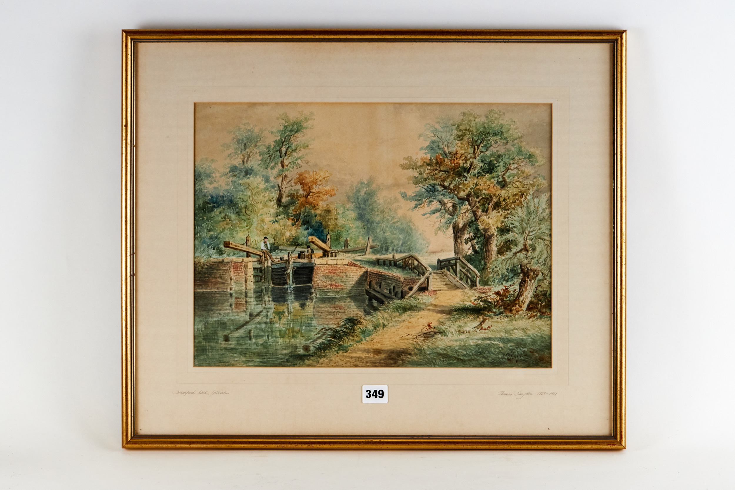 THOMAS SMYTHE, EAST ANGLIAN, 1825-1907, WATERCOLOUR entitled "Bramford Lock, Ipswich",