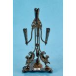 A LATE VICTORIAN WALKER & HALL SILVER PLATED TABLE EPERGNE with grifffin supports, on a trefoil