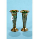 A PAIR OF EDWARDIAN PIERCED SILVER TRUMPET SHAPED VASES decorated with birds amongst flowers and
