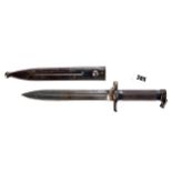 A SWEDISH STEEL MAUSER BAYONET, socket handle, single edge blade 8 1/4 ins long with steel scabbard.