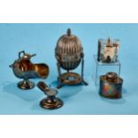 AN EDWARDIAN SILVER PLATED EGG BOILER of fluted ovoid shape, an oval silver plated TEA CADDY, an