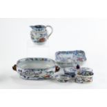 A PAIR OF 19TH CENTURY MASONS IRONSTONE FLORAL DECORATED SQUARE DISHES, 8 1/2 ins sq, a 19th Century
