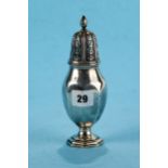 A GEORGE V OCTAGONAL VASE FORM SILVER SUGAR CASTER, pierced cover on conforming foot-ring, maker: