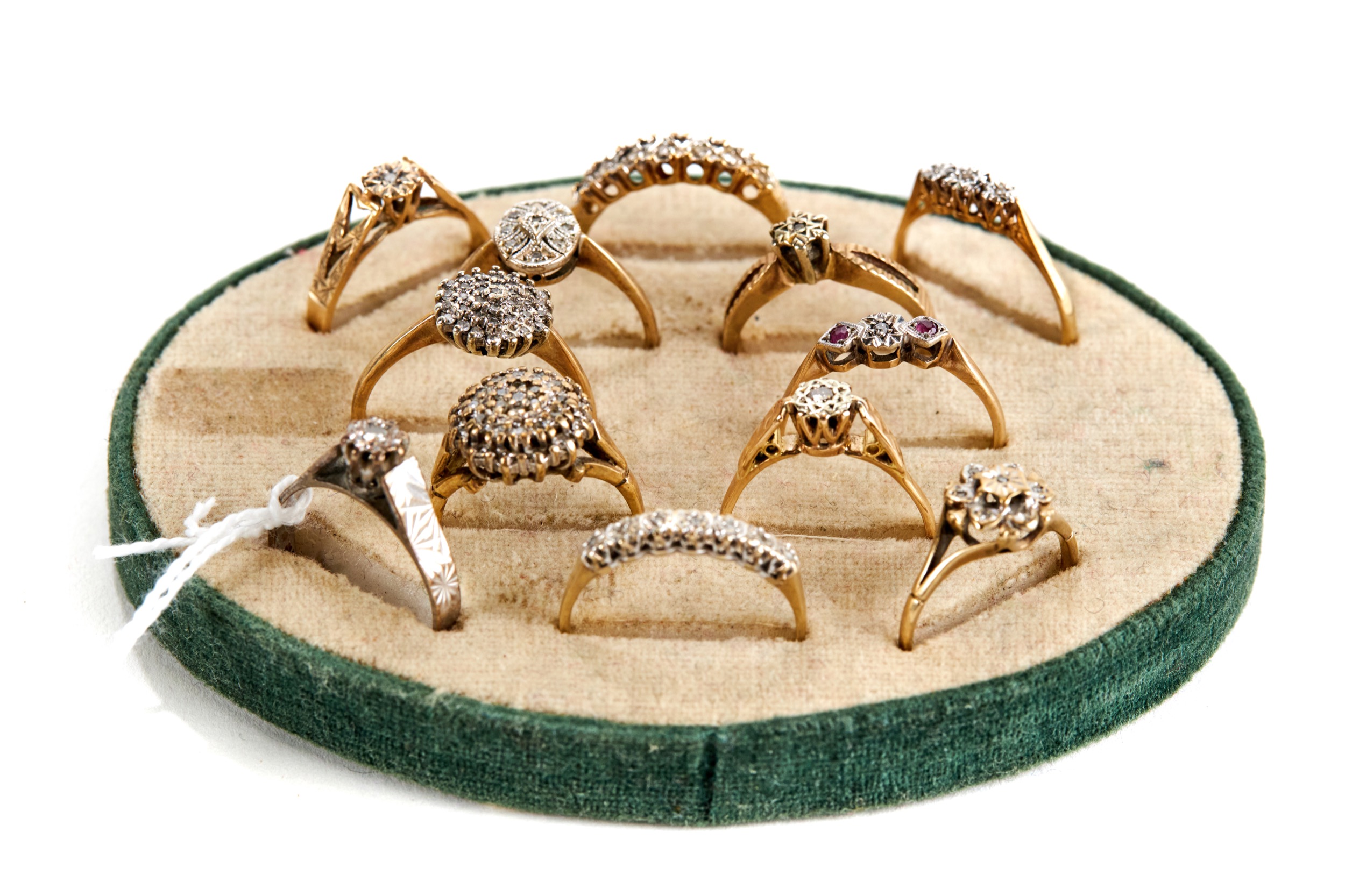 TWELVE VARIOUS 9CT GOLD DIAMOND CHIP SET RINGS, various sizes, approximately 24 grams. (12)