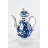 AN 18TH CENTURY WORCESTER PORCELAIN BLUE AND WHITE BALUSTER FORM COFFEE POT AND COVER decorated in