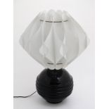 Art Deco : Table lamp, A late Scandinavian Bent Plastic Shade and ceramic banded waist spherical