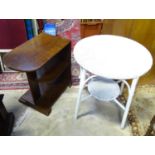 An Art Deco oak three tier side table, together with a Lloyd Loom style white painted circular