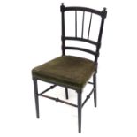 An early 20thC small ebonised bedroom chair with a velvet upholstered seat. Approx. 32 1/2" tall