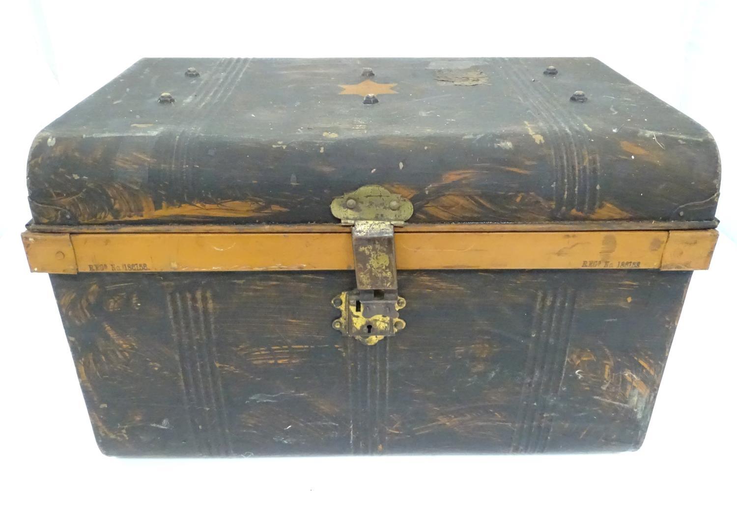 A painted tin trunk, with a suitcase and two attache cases/ The largest approx. 25" wide (4) - Image 3 of 5