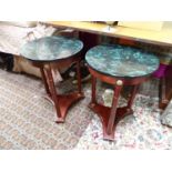 A pair of tripod occasional tables with faux marble tops. Each approx. 25 1/2" tall (2) Please
