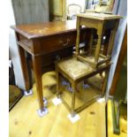 A 20thC mahogany two drawer side / hall table. together with two oak and beech tables and a