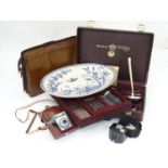 A quantity of assorted items to include a case of Solingen gold plated cutlery, a Hawthorn meat