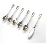 Five white metal fiddle pattern teaspoons together with a matching butterknife Please Note - we do