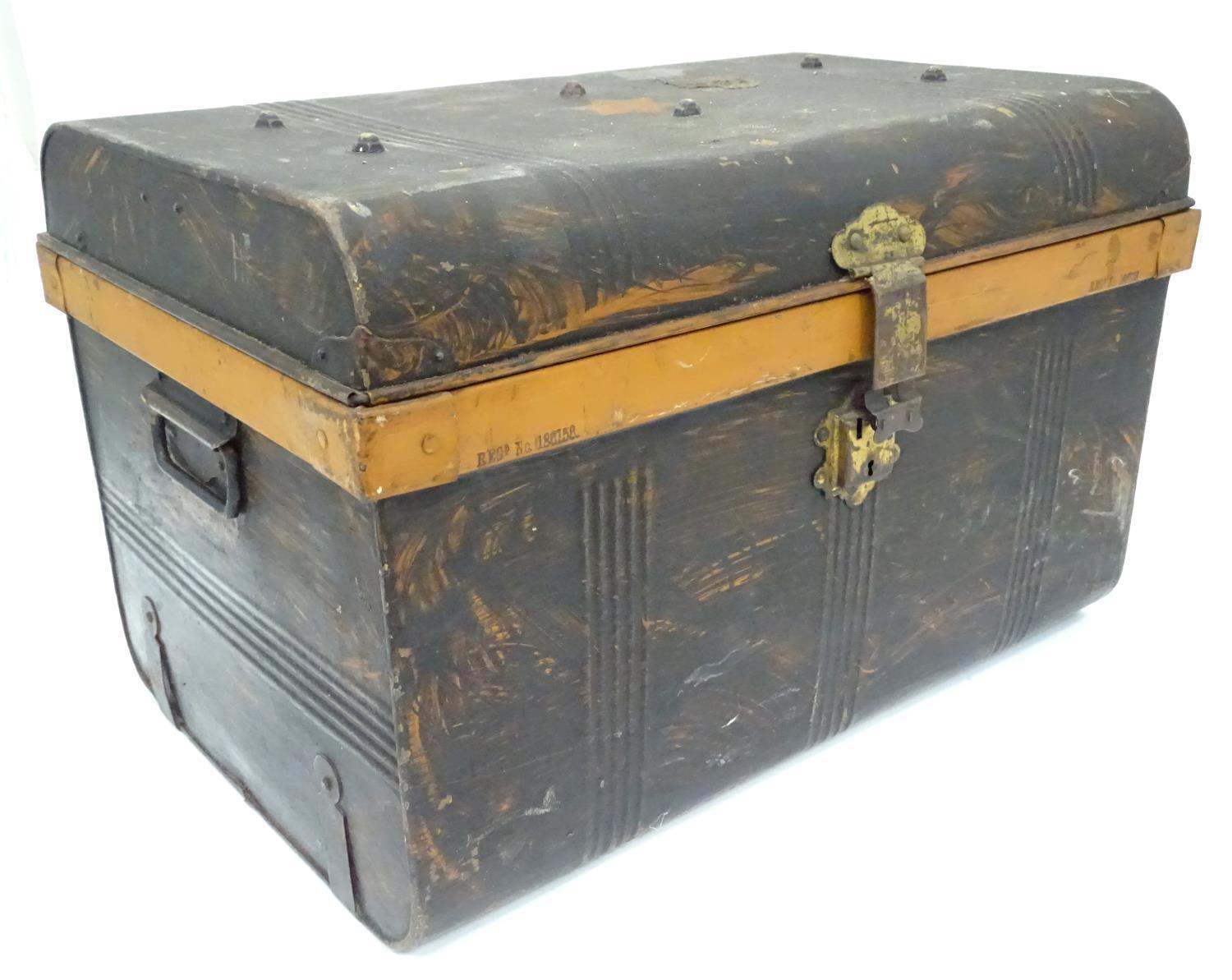 A painted tin trunk, with a suitcase and two attache cases/ The largest approx. 25" wide (4) - Image 4 of 5