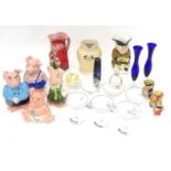 A quantity of ceramics and glass to include Natwest Pigs, character jugs, Babysham glasses, etc.