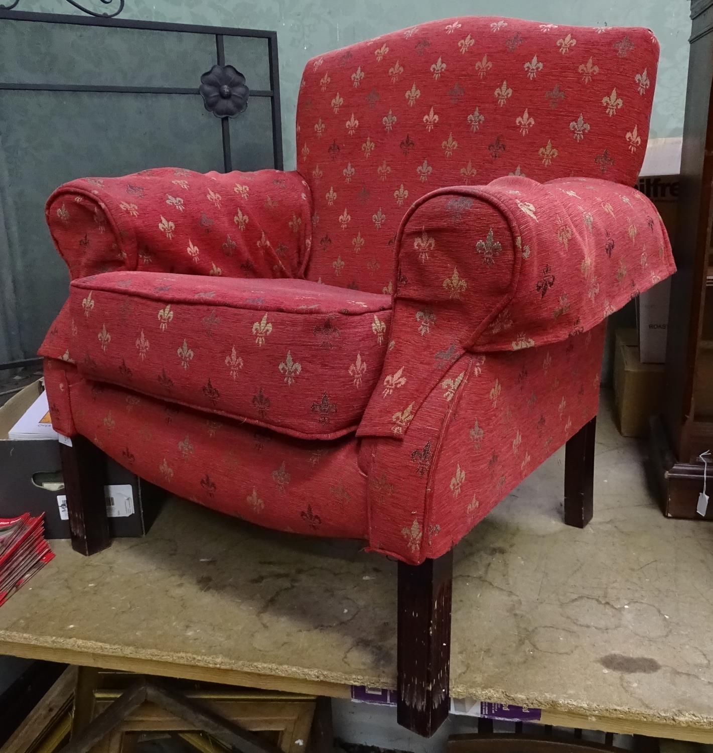 A upholstered armchair with fleur de lys decoration Please Note - we do not make reference to the - Image 2 of 3