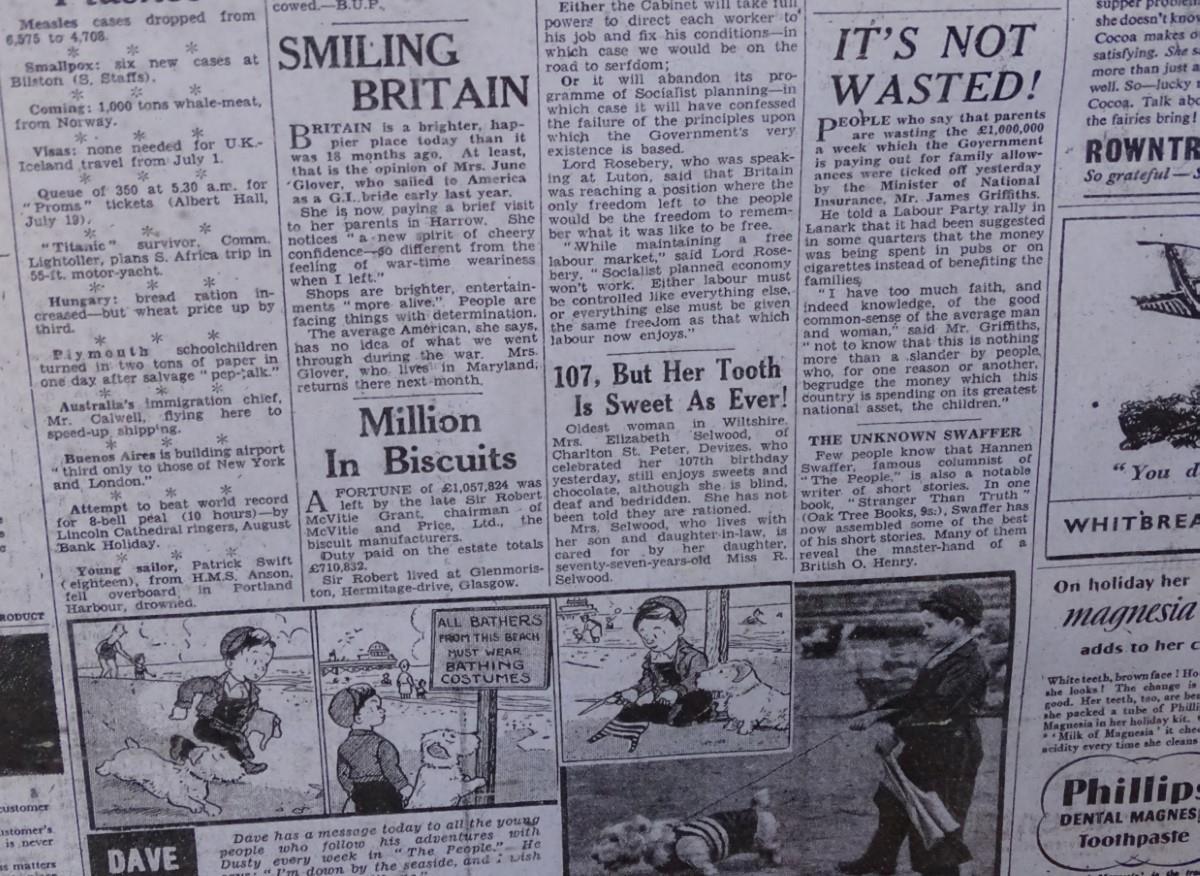Three framed prints of The People newspaper from 1940s. Each approx. 34" wide Please Note - we do - Image 11 of 14