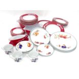 A quantity of Royal Worcester Evesham Vale pattern wares. Together with red glass dinner wares.