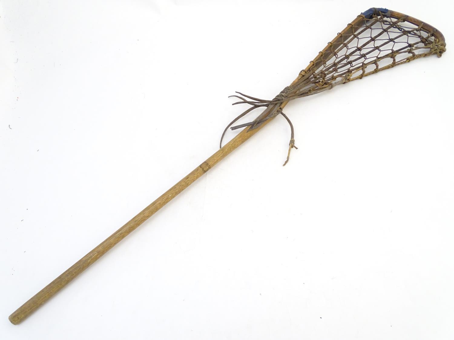 A Hattersley & Son wooden lacrosse stick / crosse, marked with maker and model Viktoria No. 1 to