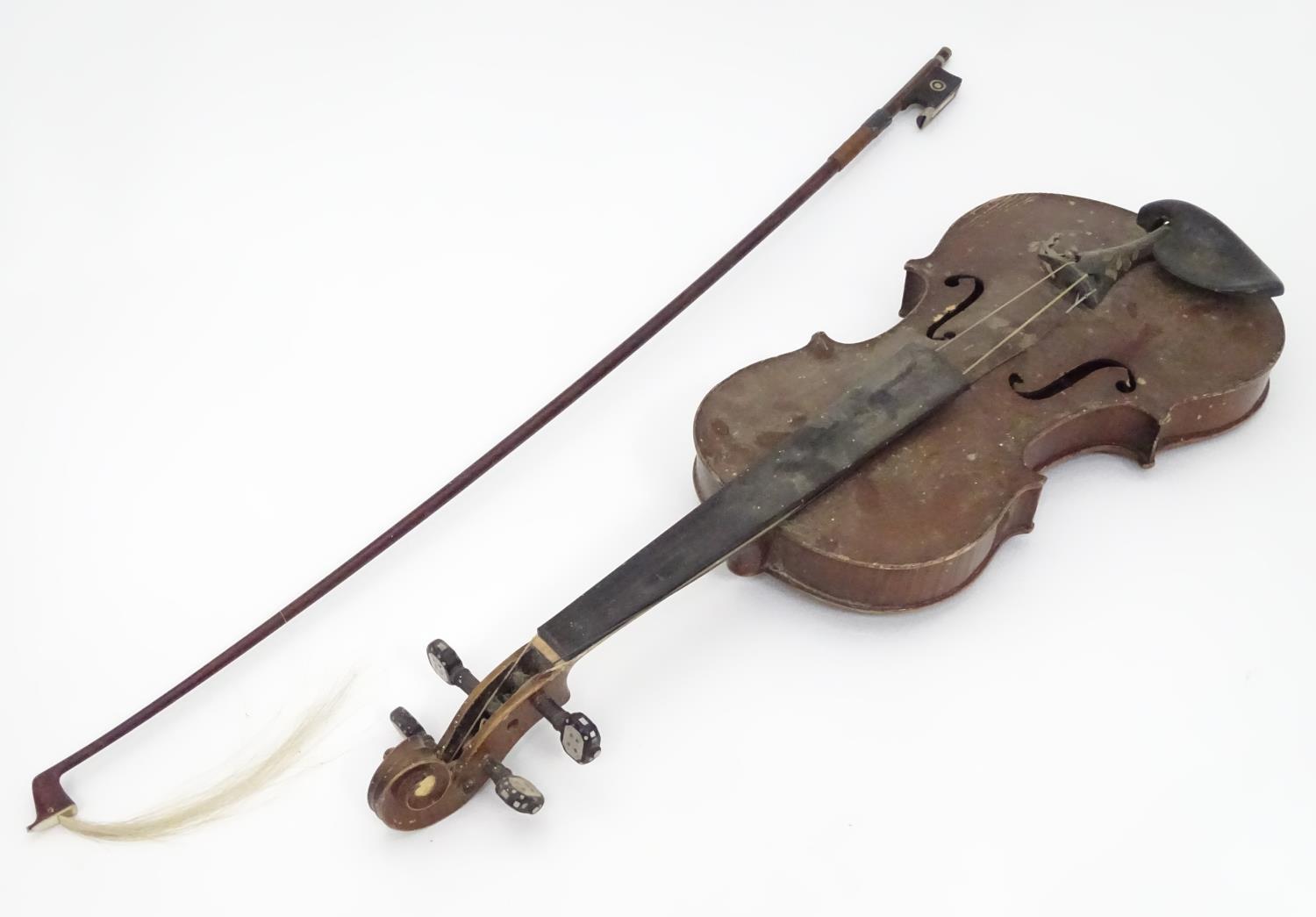 A late 19thC Continental violin with bow Please Note - we do not make reference to the condition - Image 2 of 11