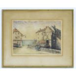 Margaret Aulton (XIX-XX), English School, Hand coloured etching, A Normandy fishing village with