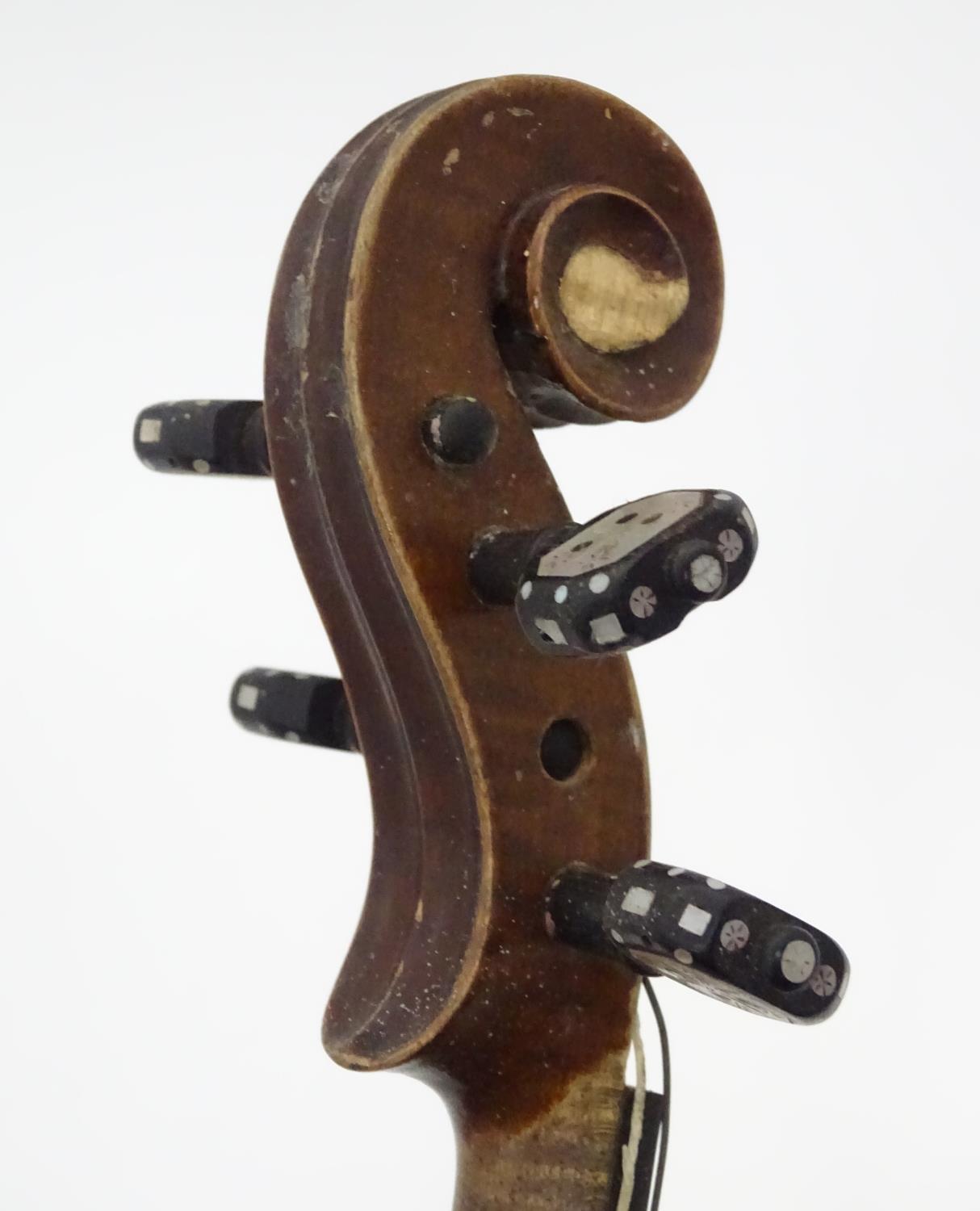 A late 19thC Continental violin with bow Please Note - we do not make reference to the condition - Image 6 of 11