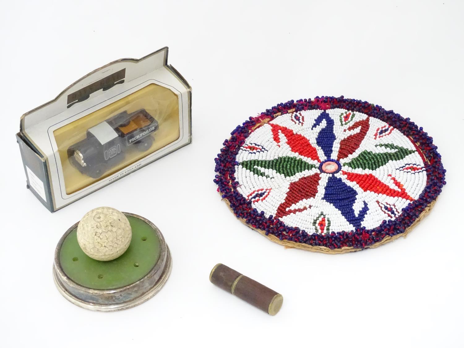 Days Gone boxed toy tractor, beadwork coaster, lighter, novelty golf item etc Please Note - we do