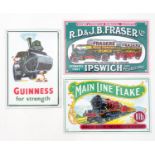 Three tin advertising signs to include Guinness for Strength etc. The largest approx. 10" tall (3)